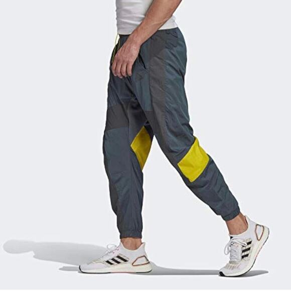Adidas Street Shape Urban Logo Mens Nylon Woven Grey Blue Jogger Track Pants Med - Picture 1 of 12